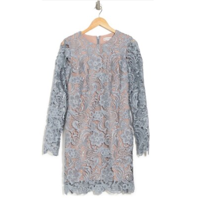 NWT Dress The Population Mineral Blue Clara Long Sleeve Crochet Lace Dress