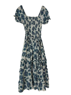 J Crew Point Sur Floral Shirred Midi Dress Cotton Size 2 | eBay