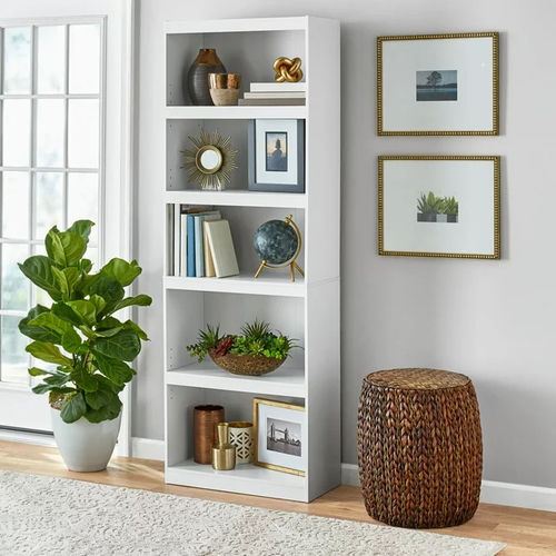 71″ Tall Adjustable Framed 5-Shelf Wood Bookcase Storage Shelving Wide Bookshelf - Picture 5 of 8