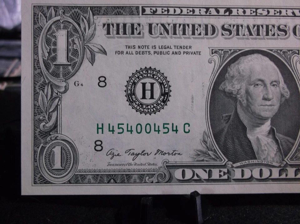 WOW! 2 MATCHING Trinary RADAR $1 FRN Series 1977/77 A FSN 45400454 - Image 2 of 4