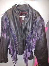 Womens Leather Jacket Size Xl New With Purple Fringe/ Thinsulate