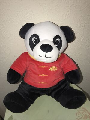 Kuscheliger schwarz-weißer PANDA Bär Teddy sitzend Velours Plüschtier Stofftier CE