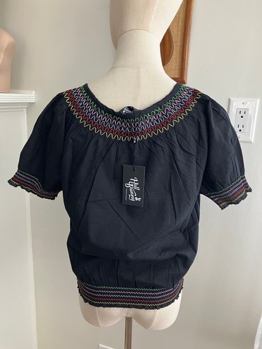 Hell Bunny Tessie Top Black with Colorful Embroidery Peasant Top Size XS NWT - Foto 4 di 6