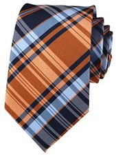 Men's Gingham Check Stripe Ties Pattern Business One Size Orange Navy Blue