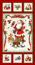Santa's Friends Fabric 24" X 44" Panel Christmas Santa Cotton by Henry Glass