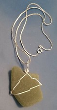 Seaglass Pendant Sterling Silver wire wrapped with Sterling Silver necklace