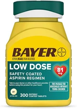 Bayer Low Dose Aspirin Regimen 81mg Pain Reliever Enteric Coated Tablets, 300 Ct
