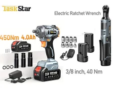 Taskstar 3/8 Ratchet 1/2 Cordless Impact Wrench Rechargable Battery Combo Kit