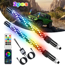 2PCS 1ft RGB LED Whip Spiral Lights Antenna for UTV ATV Can Polaris RZR 120 LED