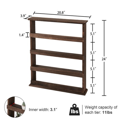 Rustic 4Tier Wooden Spice Rack Desktop Wall Hanging Shelf Holder Kitchen Cabinet - Picture 15 of 15