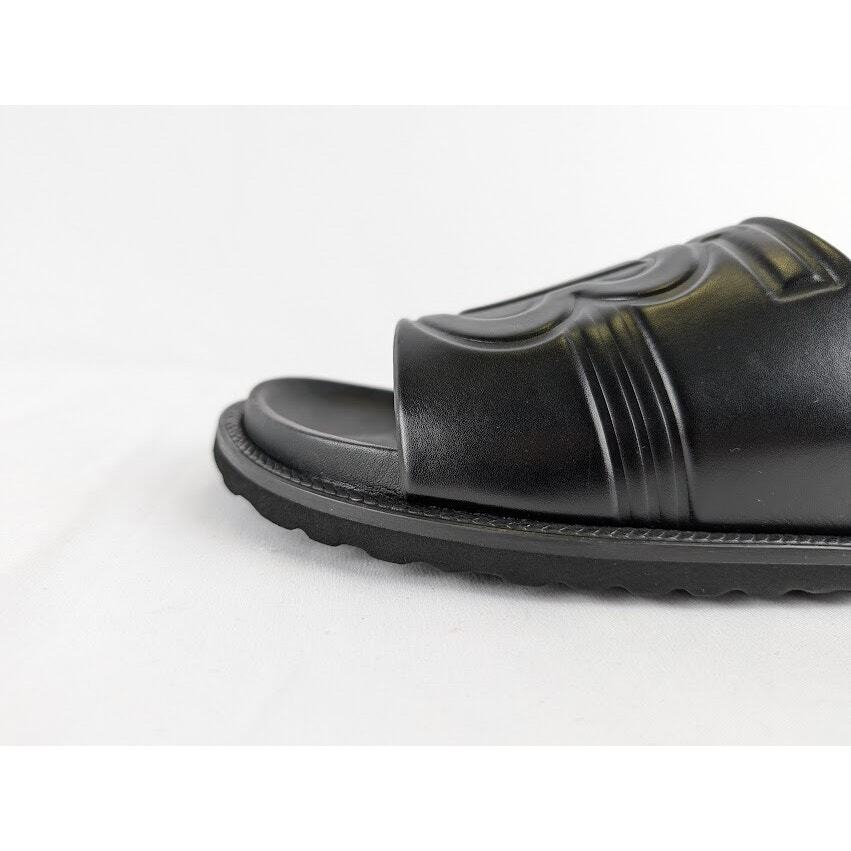 Burberry Leather Embossed TB Monogram Slides in Black BNWB