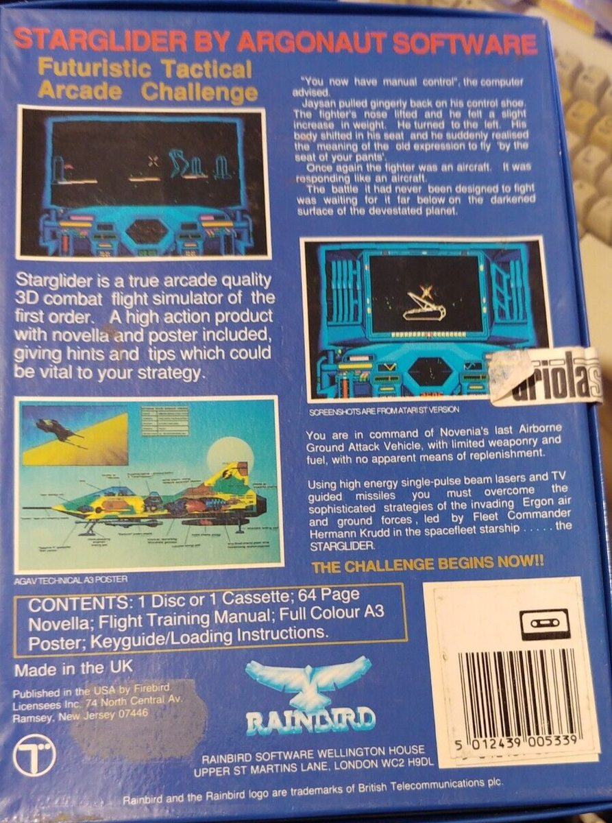 Starglider (Rainbird 1986) Commodore C64 (Tape, Box, Manual