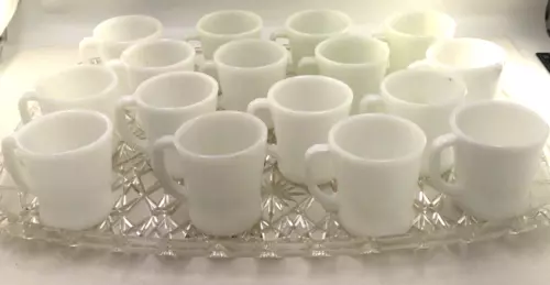 Lot of 16 Anchor Hocking Fire King White Milk Glass D Handle Coffee Cups Mugs
