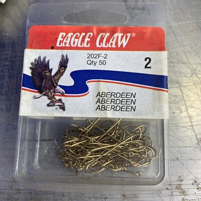Lot De 50 Hameçons Eagle Claw Aberdeen Taille 2 - Or - Neufs