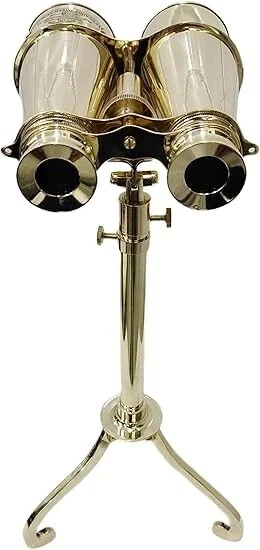 Mesa Náutica Decorativa Brillante Binocular Sobre Soporte Trípode Ajustable Totalmente Latón Foto 3 de 4