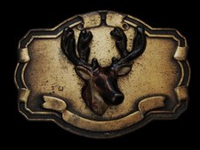 NE31101 VINTAGE 1970s BIG BUCK DEER HEAD HUNTING TROPHY BELT BUCKLE