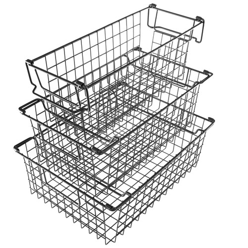 16" Large Stackable Wire Baskets, 3-size set Organizer Stacking Storage Bins ...