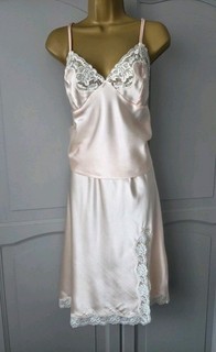 LADIES VTG M&S PEACH SILKY SATIN POLYESTER HALF SLIP & CAMISOLE SIZE 16