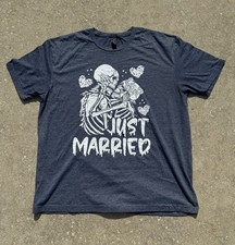 Unisex T-Shirt Just Married Bride and Groom Wedding Theme Skeletons Love Hearts