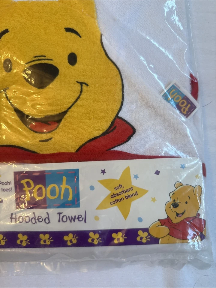 First Years Years Disney Winnie the Pooh Baby Hooded Towel White Red Trim VTG90s - Image 3 of 4