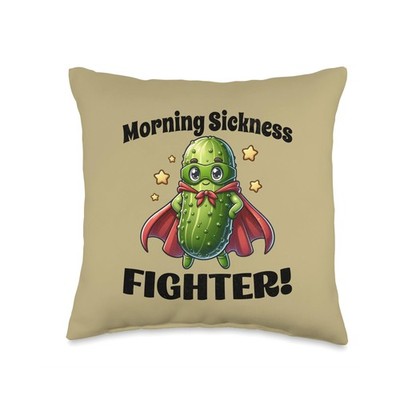 Morning Sickness Fighter - Cute Pregnancy Superhero Pickle Throw Pillow