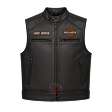HD Men's Motorcycle Biker Vest - Genuine Cowhide Leather Cafe Racer Club Style