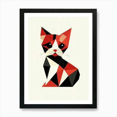 Geometrische Katze 2 Kunstdruck gerahmt Wandbild Poster Leinwanddruck Bild