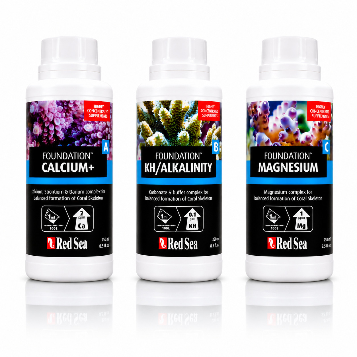 Red Sea Foundation Supplement Pack - Coral Growth & Reef Stability - Ca Mg KH