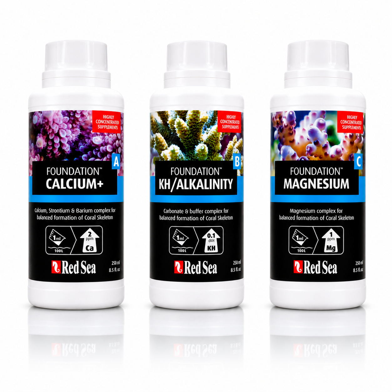 Red Sea Foundation Supplement Pack - Coral Growth & Reef Stability - Ca Mg KH