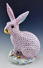 🦋 MINT HEREND Ex Large BUNNY RABBIT Raspberry Fishnet Figurine ($2,020 Retail)