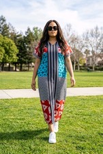 Ankara Kaftan Mixed with ASO Oke Women's Fashion One Size .