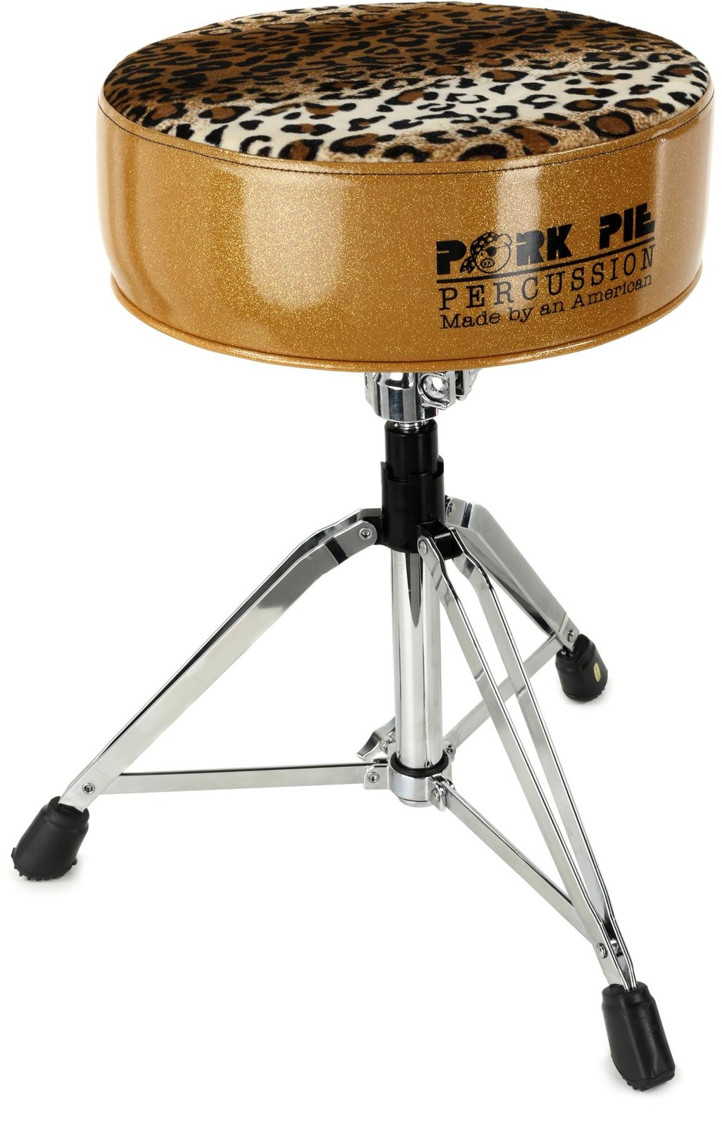 Pork Pie Percussion Round Drum Throne - золото с леопардовым принтом