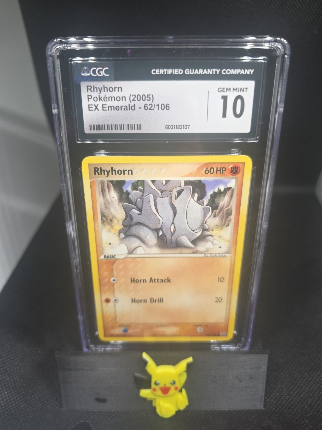 CGC 10 GEM MINT Pokémon Rhyhorn 62/106 EX Emerald Card