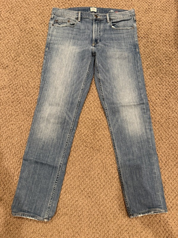 Faherty Stretch Terry Mens 33x29 Ocean Wash Preppy Faded 5 Pocket Indigo Denim