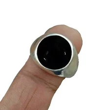 NATURAL BLACK ONYX DECEMBER BIRTHSTONE 925 SOLID SILVER FATHER 'S DAY MENS RING