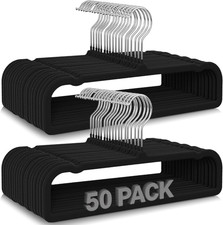 50 Pack Black Velvet Hangers Non Slip, Felt Pants Hangers Thin Space Saving Clot
