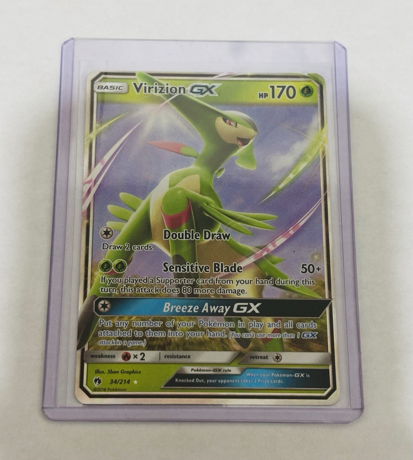 Virizion GX 34/214 SM Lost Thunder Ultra Pokemon TCG Holo Foil Rare Nice!