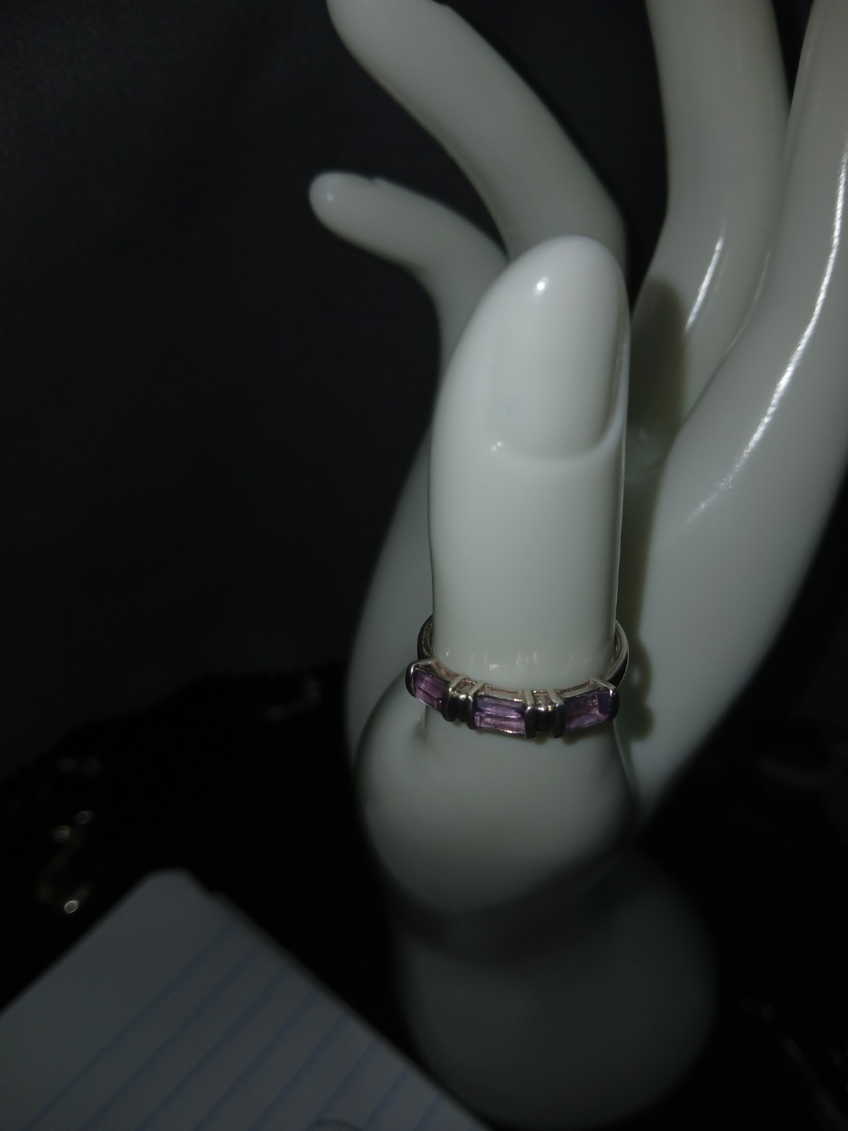 Rectangle Amethyst 3 Stone 925 Ring - image 2