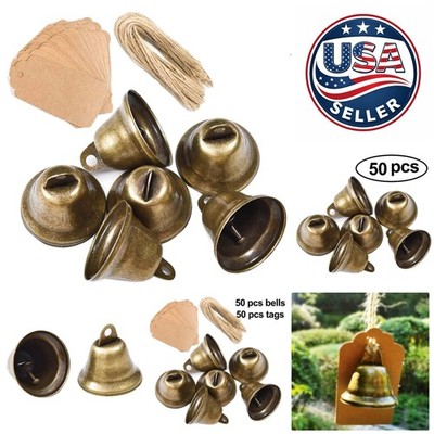 Charming Vintage Bronze Jingle Bells with 50 Personalization Tags for Events