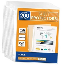 Sheet Protectors for 3 Ring Binder, PVC-Free Clear Page Protectors 200 Packs
