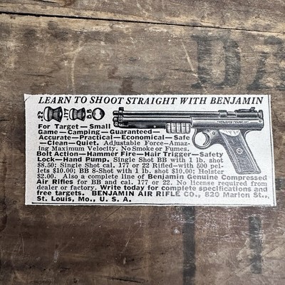 Benjamin Air Rifle Company Vintage 1952 Print Ad St Louis Mo Shoot Straight