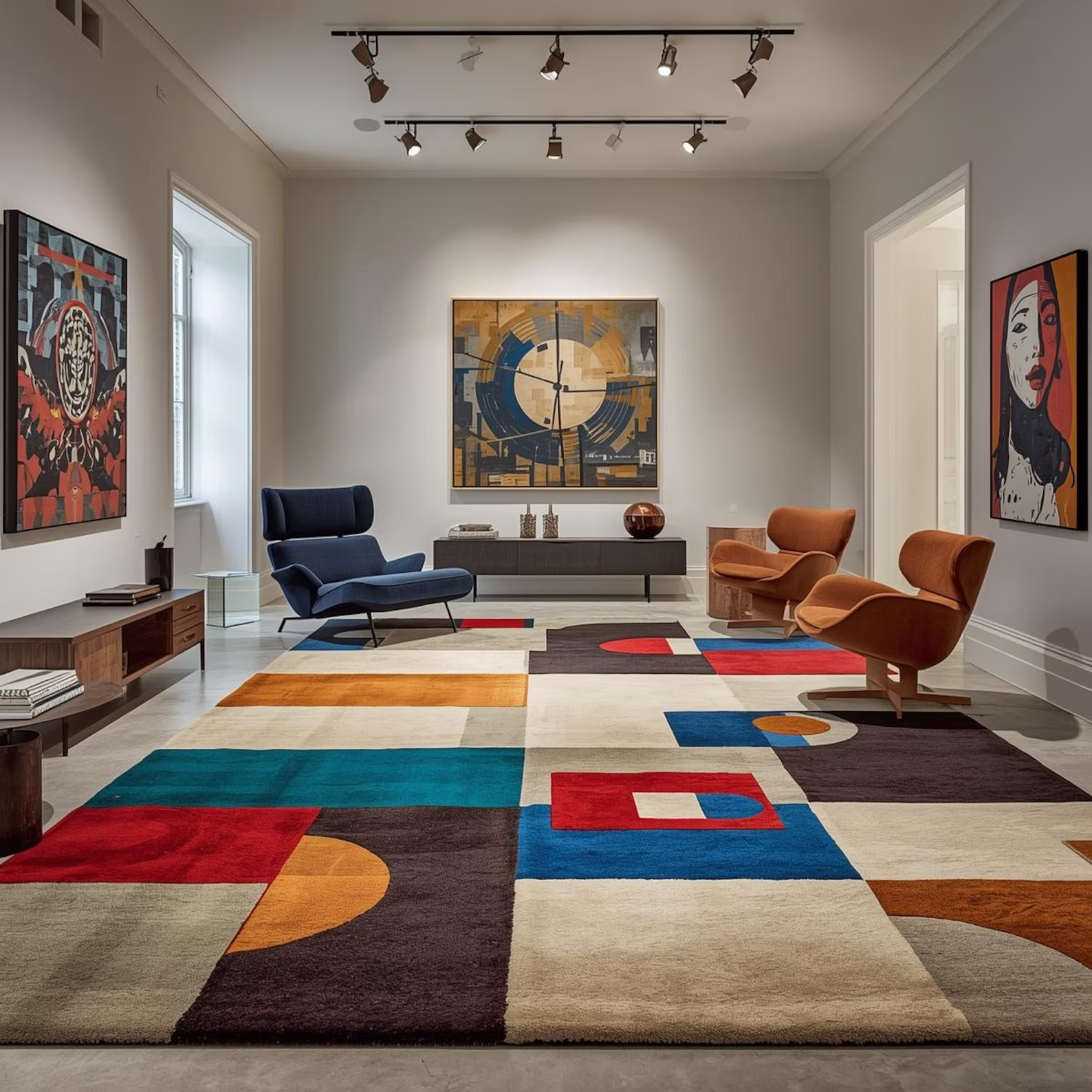 Hand Tufted Wool Rug, Modern Geometric Color Block Area Carpet