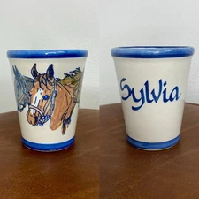 LOUISVILLE STONEWARE made In Kentucky Pottery Vase Pen Holder Cup Horses Sylvia