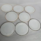 8 Vintage Anchor Hocking Fire King 7 1/2" Gold Rim Swirl Dessert Plates