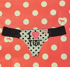 Victoria  s Secret Pink 2011 Y2K I Love You Lace Side Thong dot L Panty Vtg