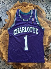 Vintage 90s Tyrone ‘Muggsy’ Bogues Champion Jersey 48 Charlotte Hornets Purple