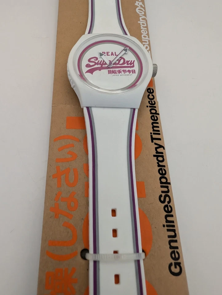Superdry Reloj Blanco/Púrpura Nuevo En Tarjeta Envío Gratis Necesita Batería Foto 4 de 4