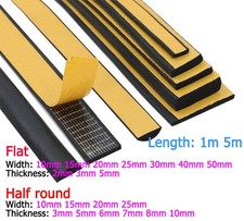Neoprene Self Adhesive Backed Foam Sponge Strip Flat/Half Round Seal EPDM Black