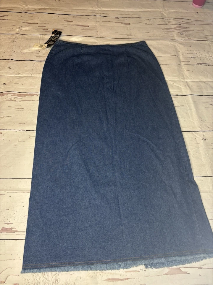 Винтажная джинсовая длинная макси-юбка 90-х с разрезом размер 16 - Изображение 2 из 4