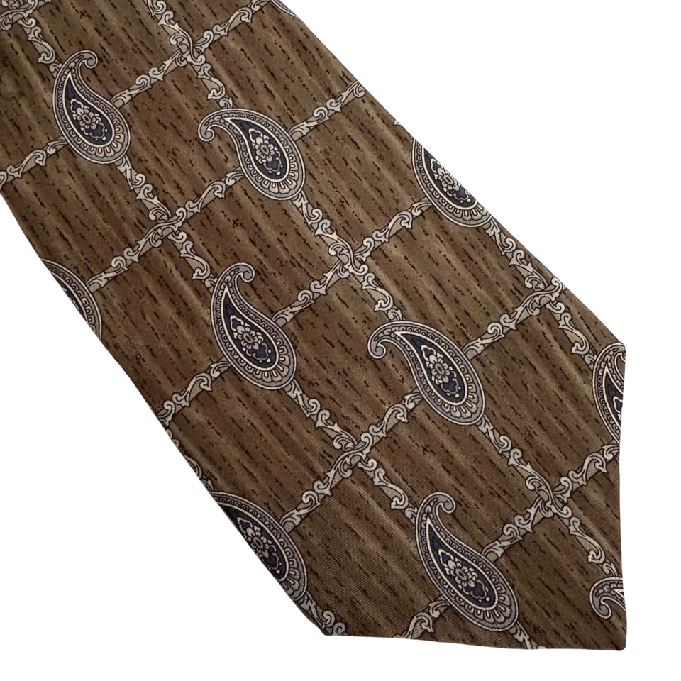 Requisitos Corbata de Seda Italiana Marrón Madera Grano Paisley Hombre Corbata Oficina Regalo Foto 3 de 4